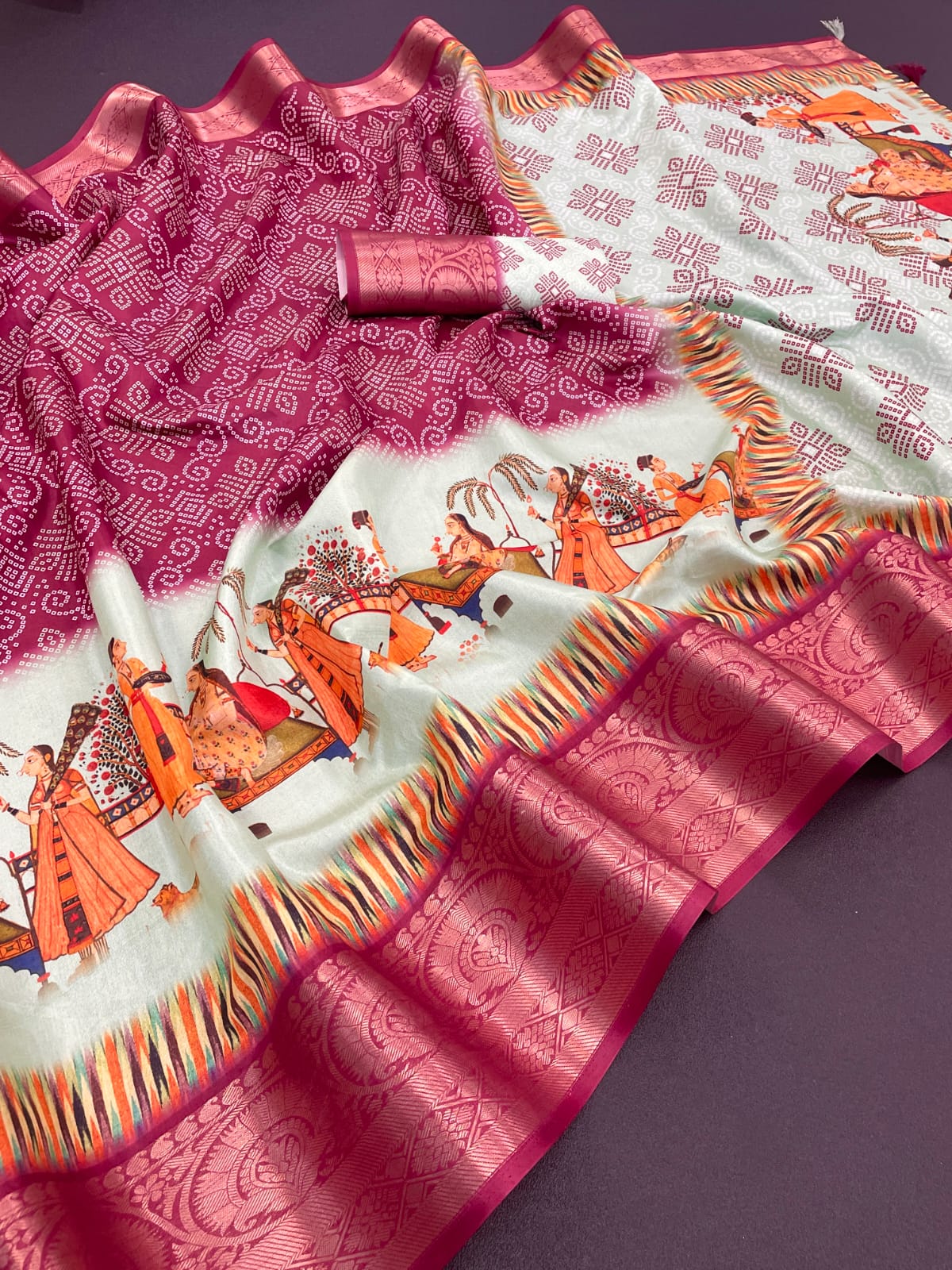 Psw Printed Designer Dola Silk Viscose jacquard weaving Border Sarees Wholesale Shop In Surat